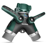 Load image into Gallery viewer, 2WAYZ Hose Splitter 2 Way Heavy Duty Outdoor Faucet and Garden Connector - Water Spigot Splitter - Durable All-Metal Y Adapter with Shut-Off Valve - 4 x 4 x 1.5 Inches