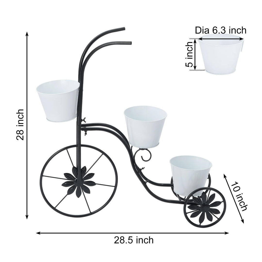 LEWIS&WAYNE Metal Tricycle Planter, 3 Tier Floral Flower Plant Stand Holder Hand Painted Outdoor Garden Patio Decor