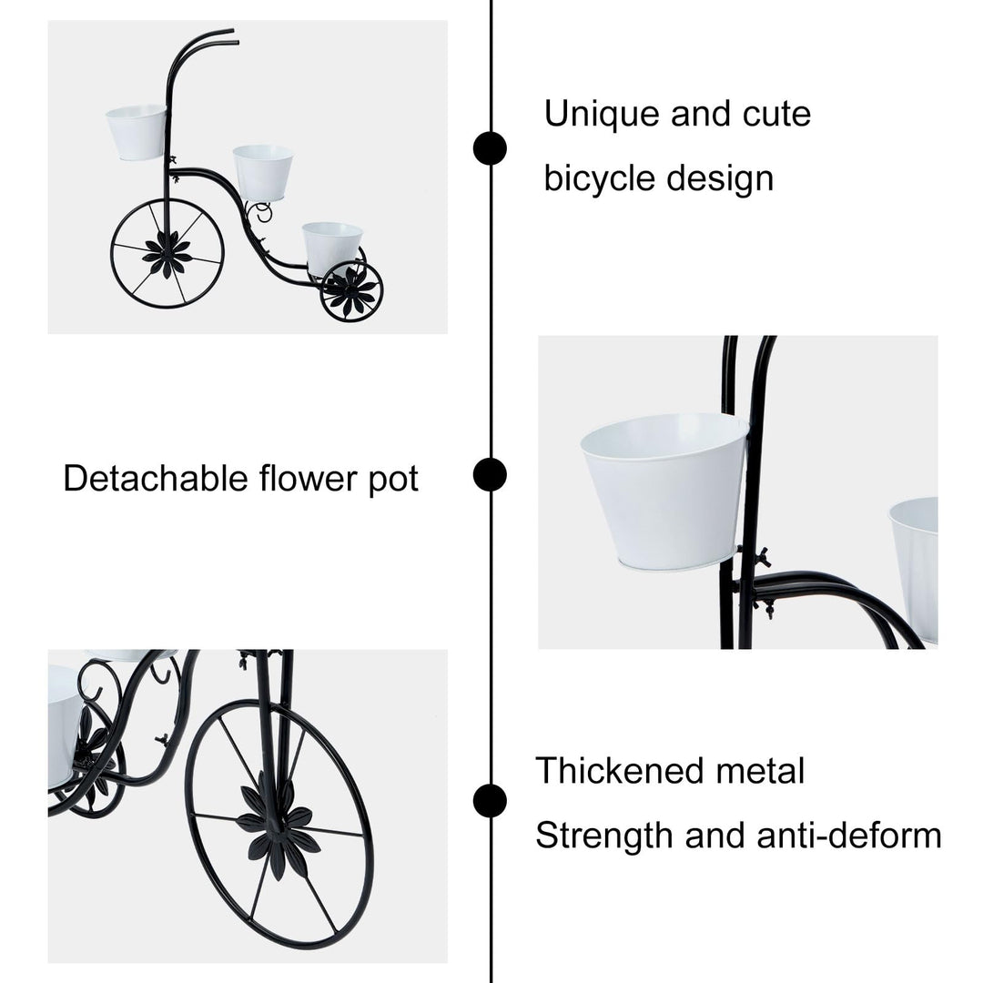 LEWIS&WAYNE Metal Tricycle Planter, 3 Tier Floral Flower Plant Stand Holder Hand Painted Outdoor Garden Patio Decor