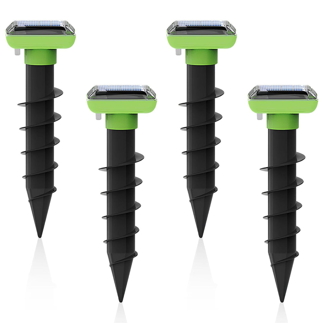 Solar Garden Device – 4 Pack, IP66 Waterproof, Solar Rechargeable, Covers up to 75 sq. ft., Quick 2-Hour Charge, 8–10 Hours Operation, Weather-Resistant Lawn & Garden – eco-Friendly Lawn Spikes,