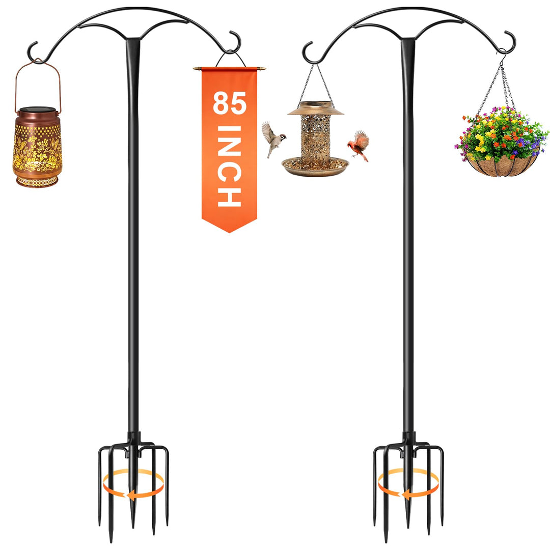 85 Inch Shepherds Hooks for Outdoor,Heavy Duty Shepherds Hooks for Outdoor with 5 Prong Base, Adjustable Stand Hanger for Garden Plant, Hummingbird Feeder, Lantern, Hanging Wedding Decor (2 Pack)