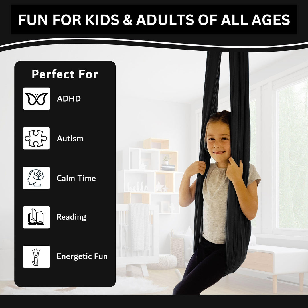 Bradoro Double Layer Reversible Sensory Swing | Outdoor and Indoor Swing for Kids and Adults Up to 260 lbs | Autism Cocoon Swing | Kids Sensory Swing (Black)