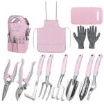 Load image into Gallery viewer, Pink Garden Tool Sets 12 Pieces, iHansee Aluminum Gardening Hand Tools with Non-Slip Handle, Kneeling Pad, Apron, Gloves and Organizer Bag, Landscaping Tools - Gift for Women &amp; Garden Enthusiasts
