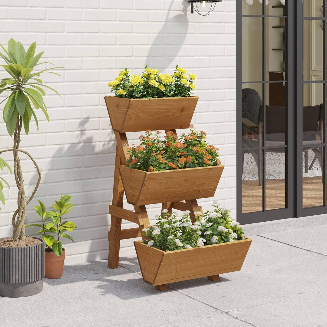 Dawnyard 3-Tiers Wooden Raised Garden Bed Tiered Planter Box Vertical Garden Planter Wood Plant Stand for Patio, Balcony, Freestanding. (Brown S)