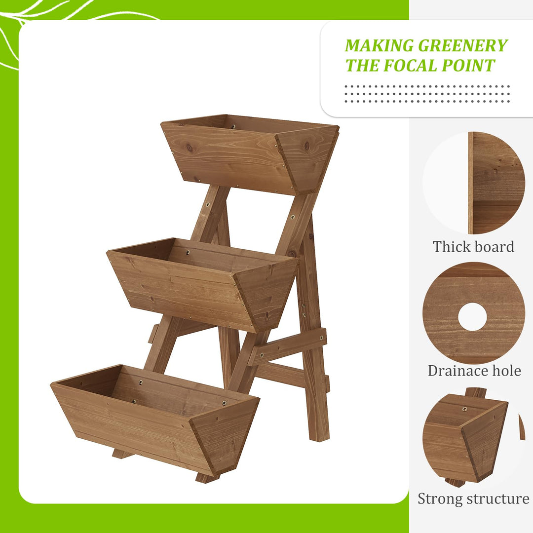 Dawnyard 3-Tiers Wooden Raised Garden Bed Tiered Planter Box Vertical Garden Planter Wood Plant Stand for Patio, Balcony, Freestanding. (Brown S)