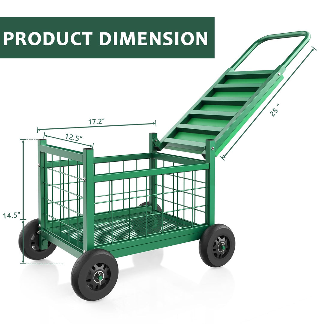 FLINTER Rolling Garden Work Seat with Wheels, Upgraded Heavy Duty Gardenning Cart with Seat - Garden Rolling Stools with Wheels for Seniors, Lawn, Patio & Backyard Gardening, Green