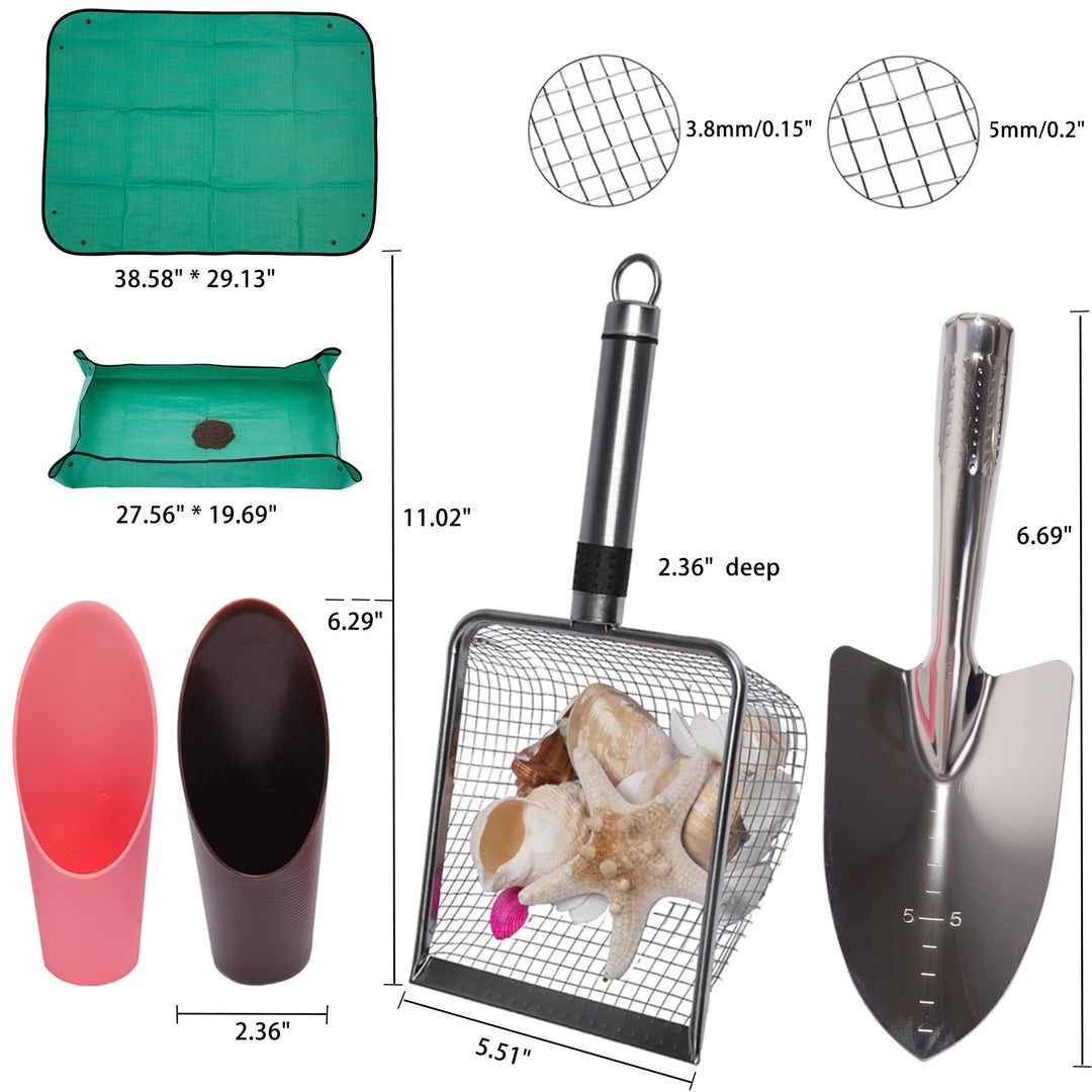 6-Pack Garden Tool Set, Soil Sifter Shovel (3.8 & 5mm Mesh) - Stainless Steel Gardening Kit & Essential Accessories, Garden Hand Tools & Planting Tools, Ideal Gardening Gifts for Women, Men, Mom & Dad