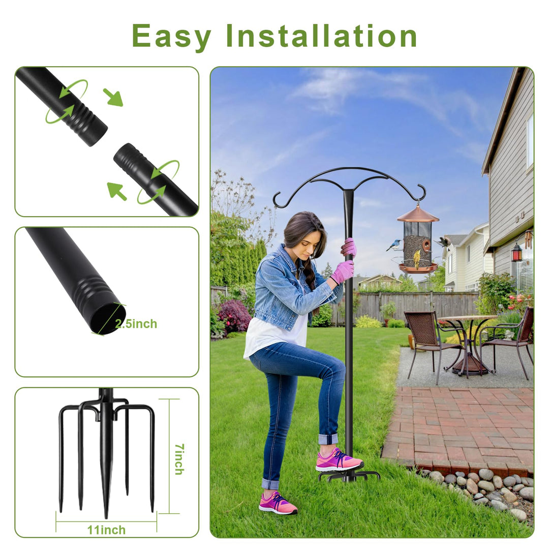 85 Inch Shepherds Hooks for Outdoor,Heavy Duty Shepherds Hooks for Outdoor with 5 Prong Base, Adjustable Stand Hanger for Garden Plant, Hummingbird Feeder, Lantern, Hanging Wedding Decor (2 Pack)