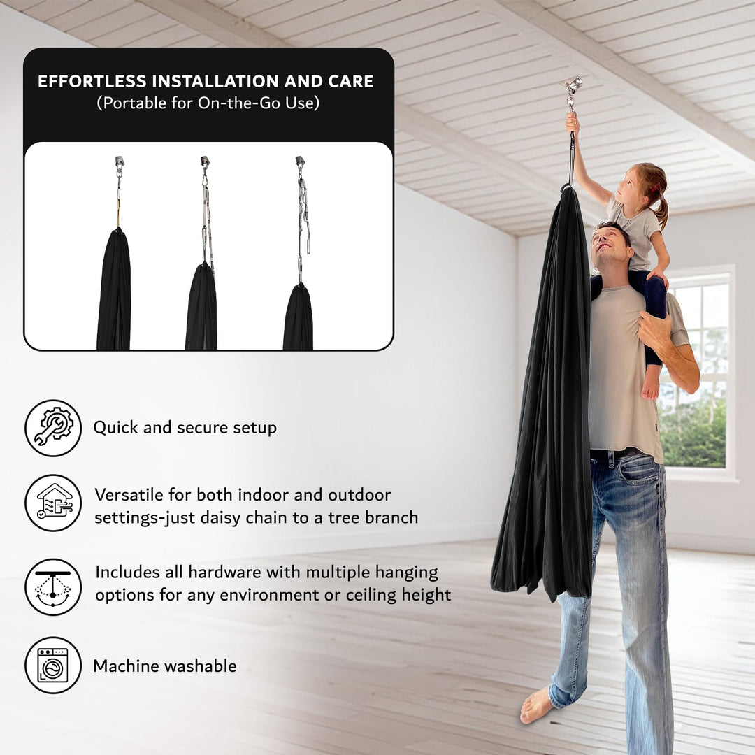 Bradoro Double Layer Reversible Sensory Swing | Outdoor and Indoor Swing for Kids and Adults Up to 260 lbs | Autism Cocoon Swing | Kids Sensory Swing (Black)