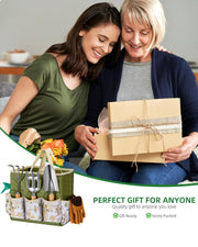 9-Piece Premium Gardening Tool Set for Women - Heavy Duty Stainless Steel Rust-Proof Tools with Fashion Storage Tote | Perfect Gardening Gifts for Mom, Mother's Day, Birthday & Outdoor (Green)