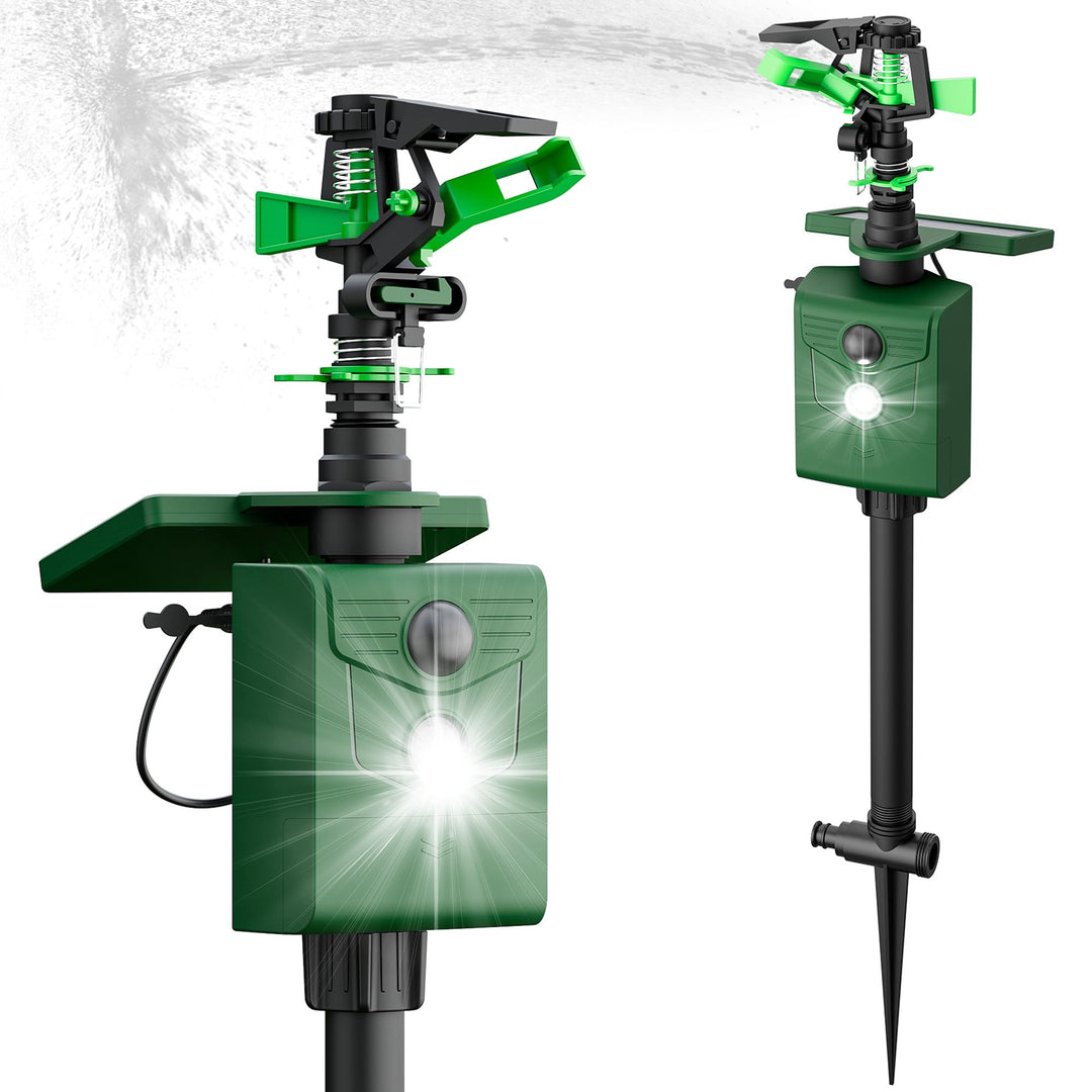 Motion Activated Animal Repeller with Water Sprinkler and Flashing Light, Solar Powerd Deer Cat Repellent Outdoor Deer Deterrent - Keep Rabbits Shunks Dog Raccoons Birds Away from Lawn and Garden