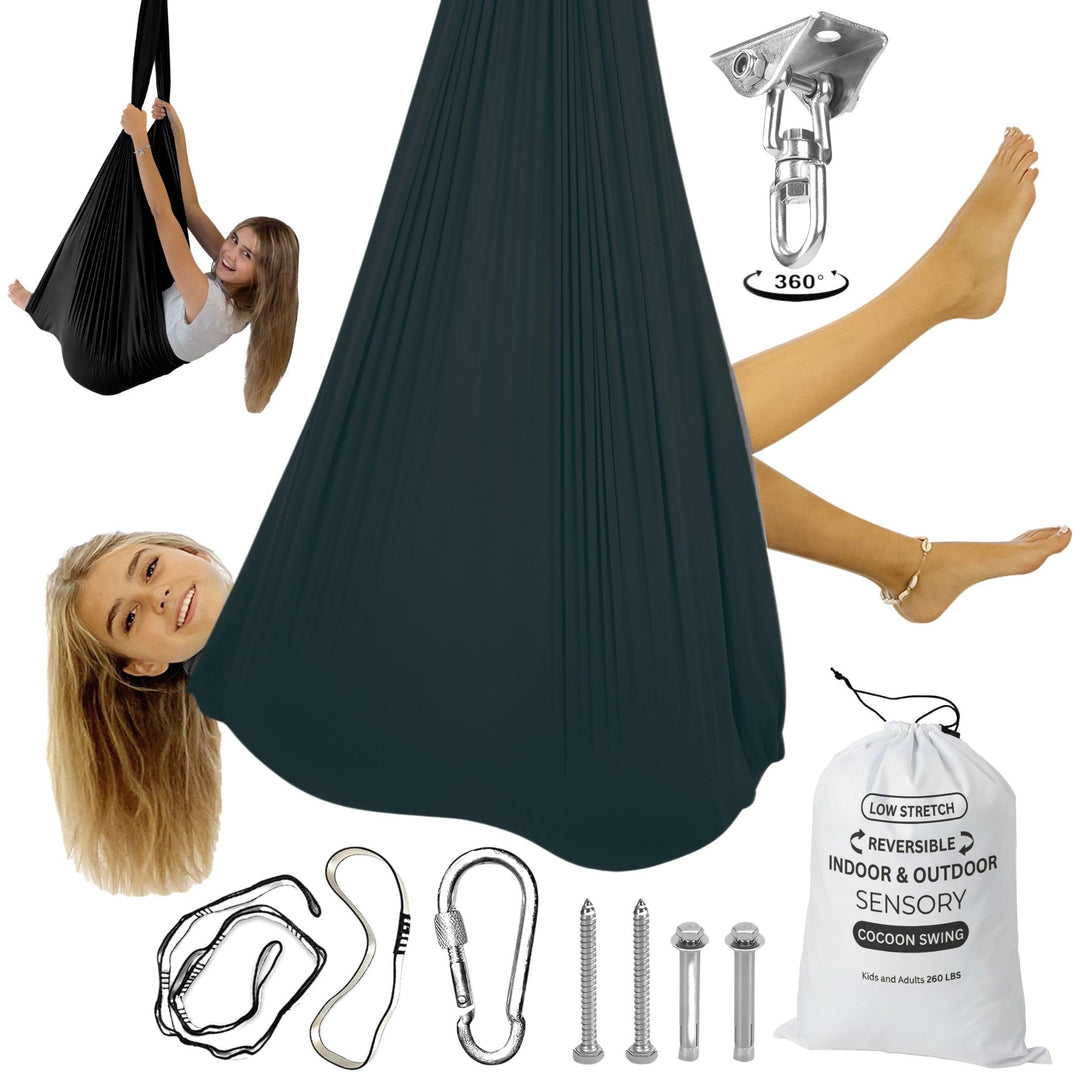 Bradoro Double Layer Reversible Sensory Swing | Outdoor and Indoor Swing for Kids and Adults Up to 260 lbs | Autism Cocoon Swing | Kids Sensory Swing (Black)