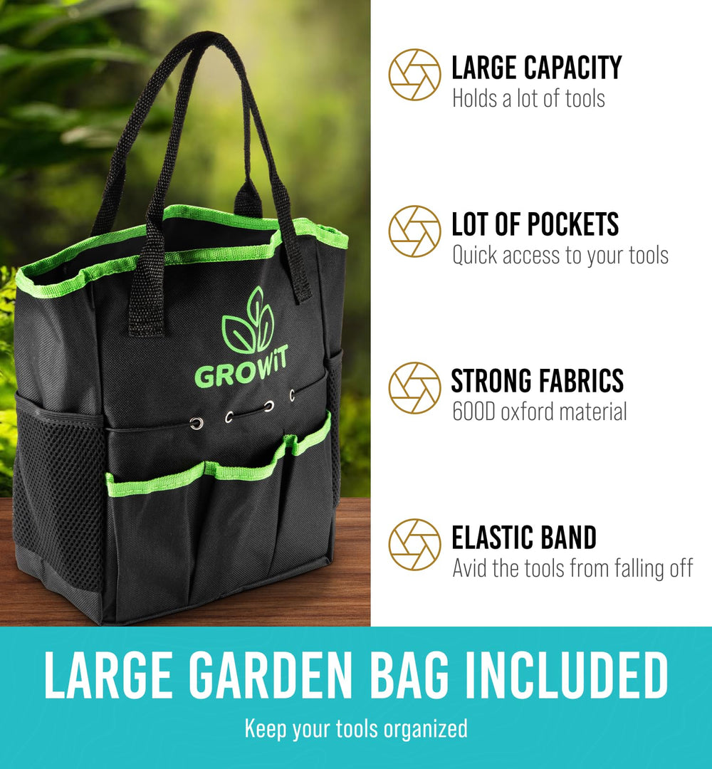 GROWIT Heavy Duty Gardening Tools - 22-Piece Gardening Gifts for Women, Men, Mom, Dad - Durable, Ergonomic Garden Tools Set