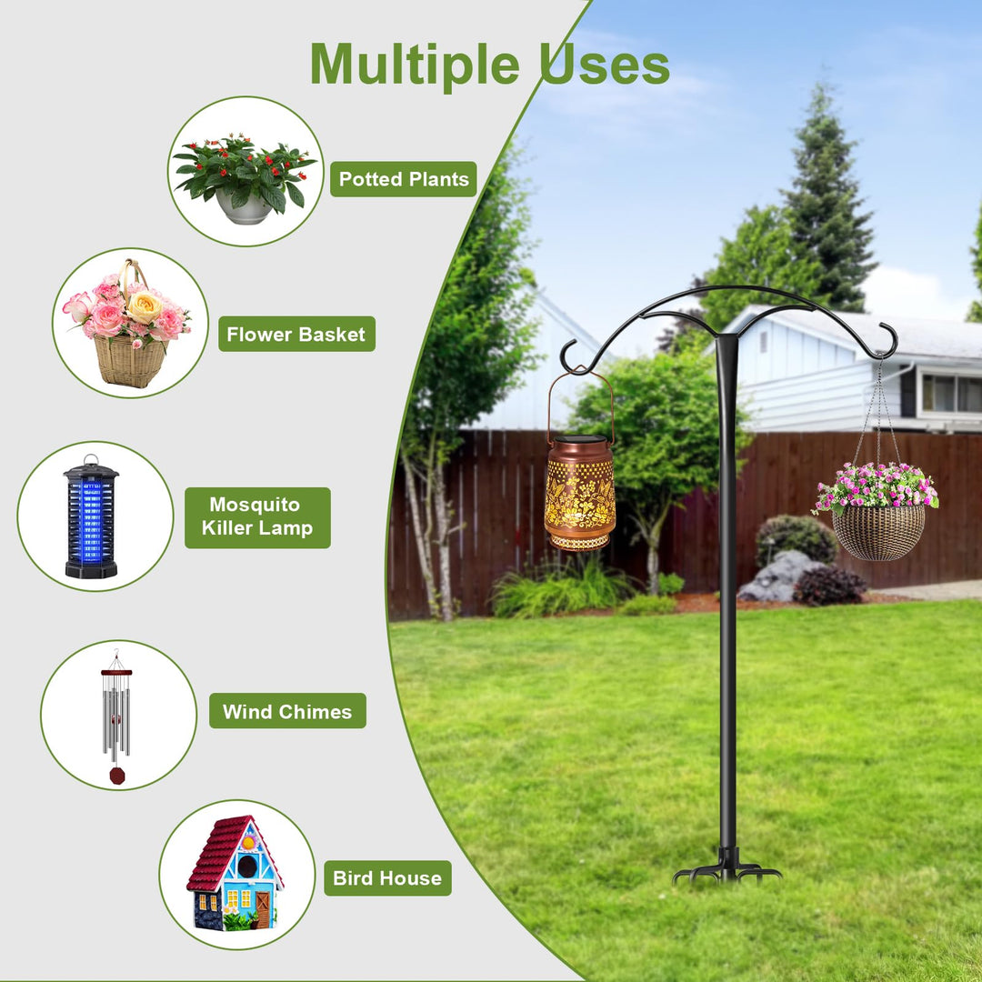 85 Inch Shepherds Hooks for Outdoor,Heavy Duty Shepherds Hooks for Outdoor with 5 Prong Base, Adjustable Stand Hanger for Garden Plant, Hummingbird Feeder, Lantern, Hanging Wedding Decor (2 Pack)