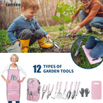 Load image into Gallery viewer, Pink Garden Tool Sets 12 Pieces, iHansee Aluminum Gardening Hand Tools with Non-Slip Handle, Kneeling Pad, Apron, Gloves and Organizer Bag, Landscaping Tools - Gift for Women &amp; Garden Enthusiasts

