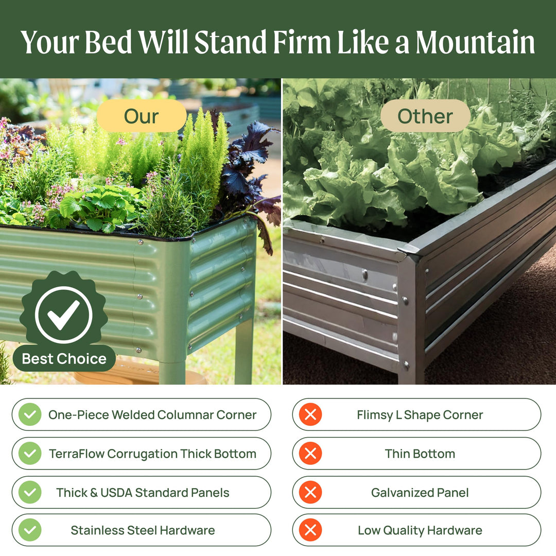 Rolling Elevated Raised Garden Bed-V Series, 2' x 4' Garden Beds with Legs & Storage Rack for Patio & Porch, 700 Lbs Weight Capacity, Outdoor Planter Box for Vegetables Flower Herbs, Olive Green