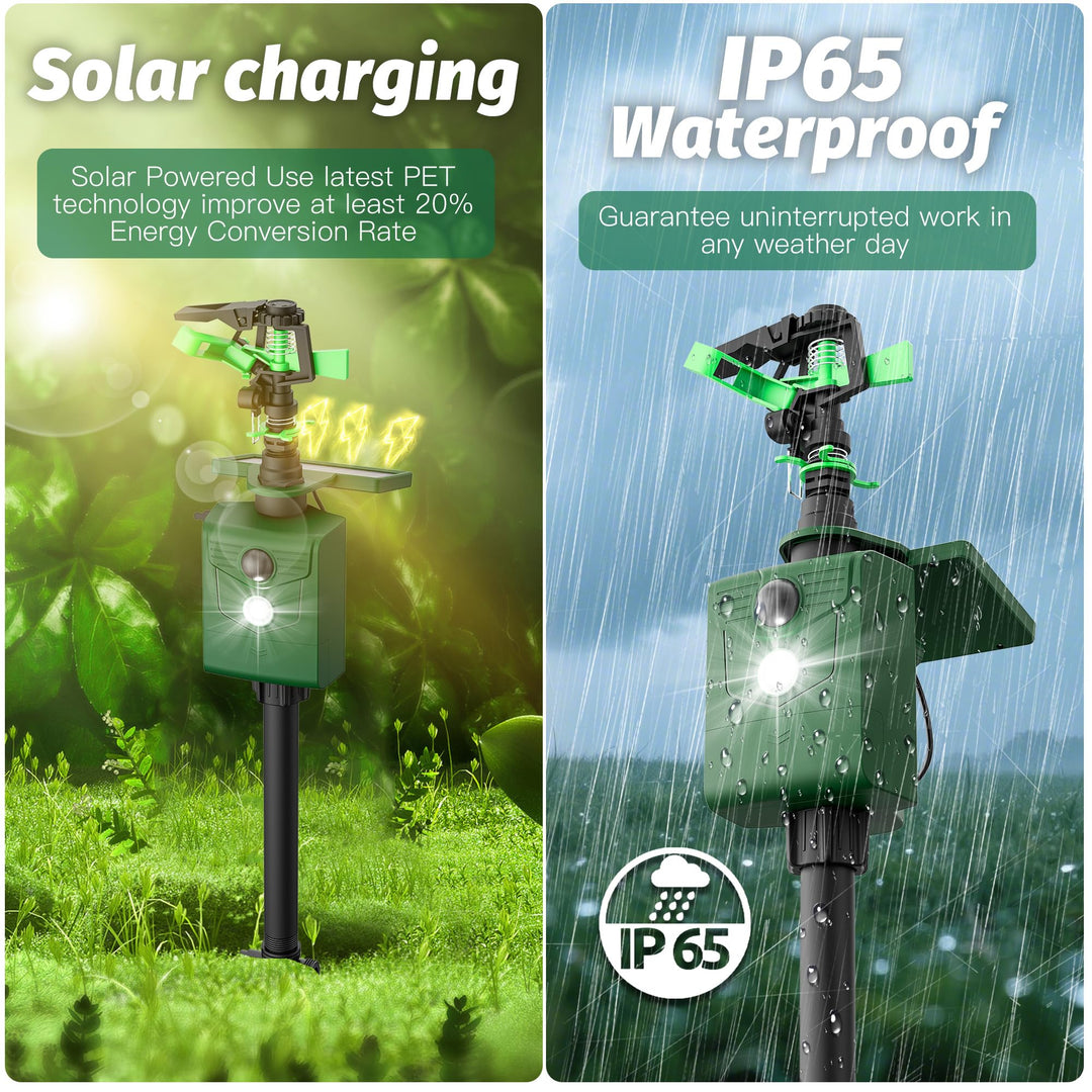 Motion Activated Animal Repeller with Water Sprinkler and Flashing Light, Solar Powerd Deer Cat Repellent Outdoor Deer Deterrent - Keep Rabbits Shunks Dog Raccoons Birds Away from Lawn and Garden