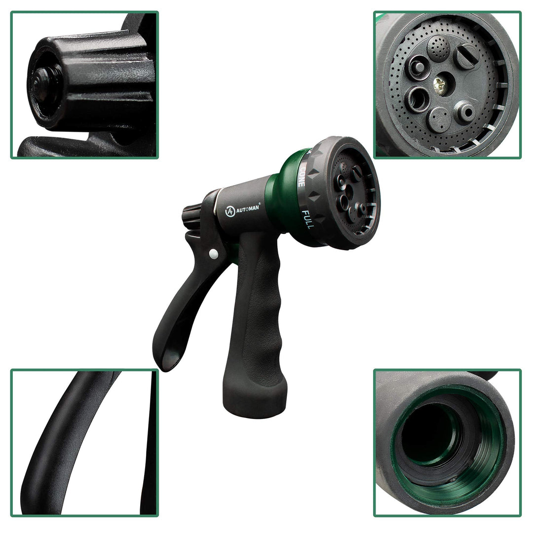 AUTOMAN-Garden-Hose-Nozzle, ABS Water Spray Nozzle with 7 Adjustable Watering Patterns, Slip Resistant for Watering Plants, Lawn& Garden, Washing Cars, Cleaning, Showering Pets & Outdoor Fun.